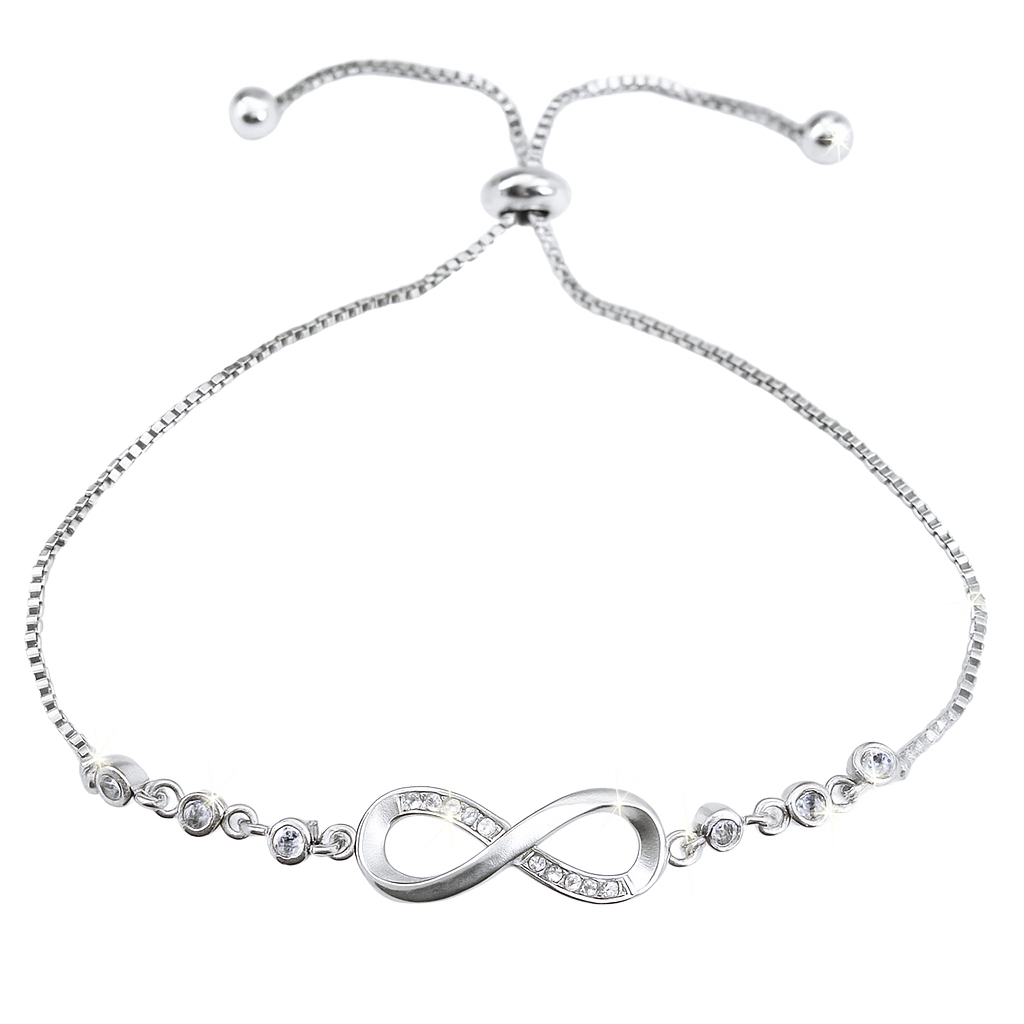 Infinity Armband – verstellbar (Zugverschluss), Strass, Silber/Gold/Roségold, Geschenkbox | ONDEGO®