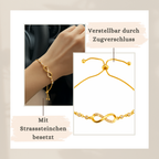 Infinity Armband – verstellbar (Zugverschluss), Strass, Silber/Gold/Roségold, Geschenkbox | ONDEGO®