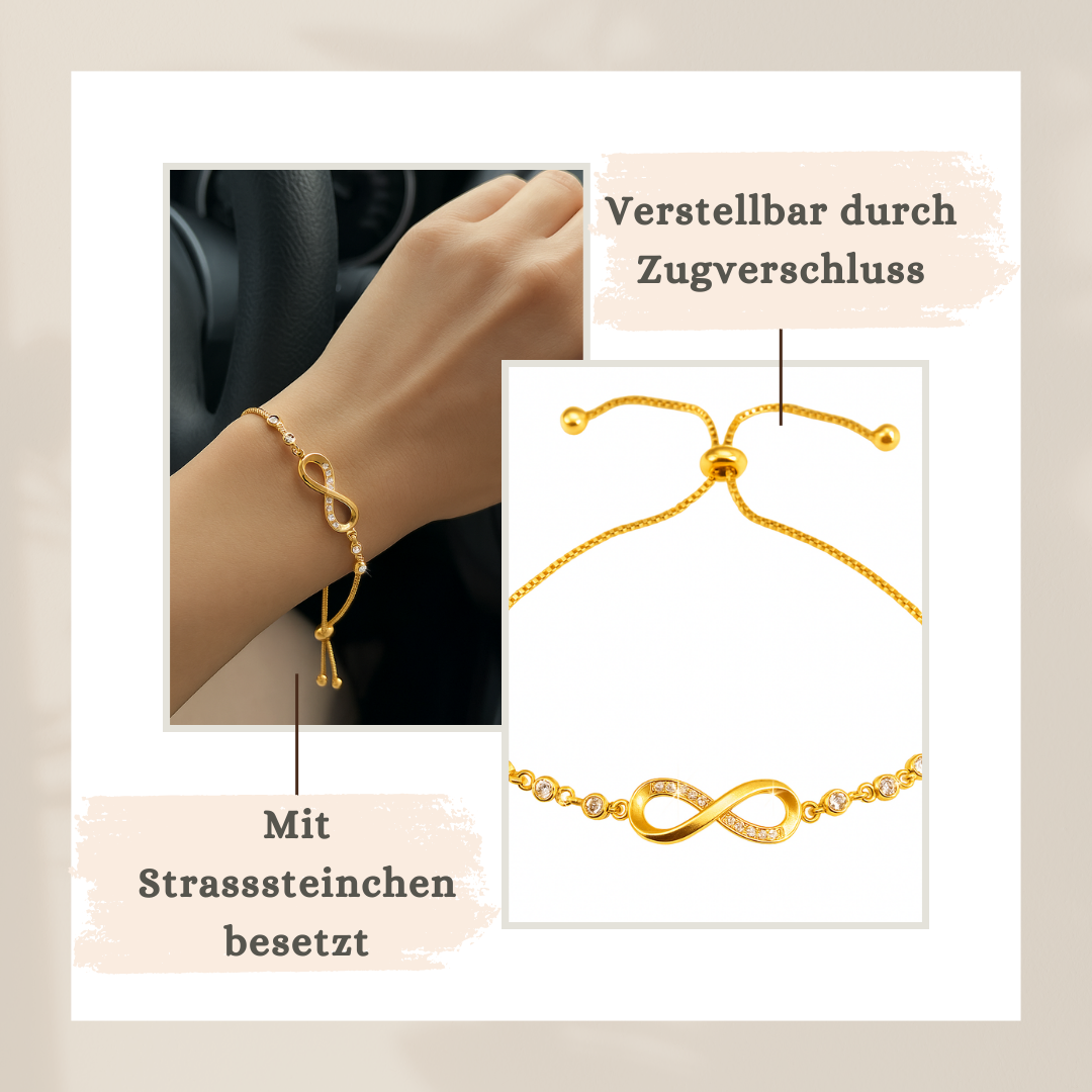 Infinity Armband – verstellbar (Zugverschluss), Strass, Silber/Gold/Roségold, Geschenkbox | ONDEGO®