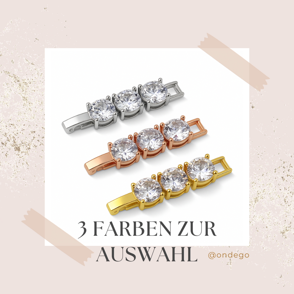Zirkonia Verlängerung – Klappverschluss Zwischenstück für Kette & Armband, 3,2 cm, Silber/Gold/Roségold | ONDEGO®