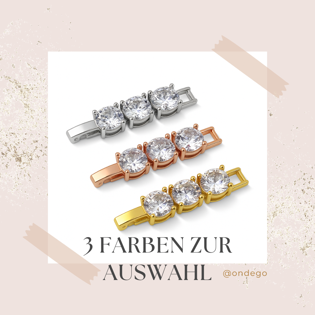 Zirkonia Verlängerung – Klappverschluss Zwischenstück für Kette & Armband, 3,2 cm, Silber/Gold/Roségold | ONDEGO®