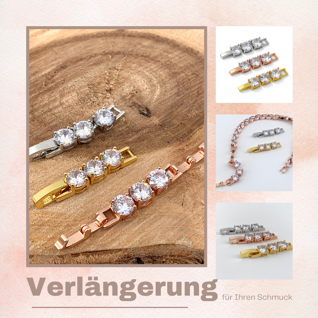 Zirkonia Verlängerung – Klappverschluss Zwischenstück für Kette & Armband, 3,2 cm, Silber/Gold/Roségold | ONDEGO®