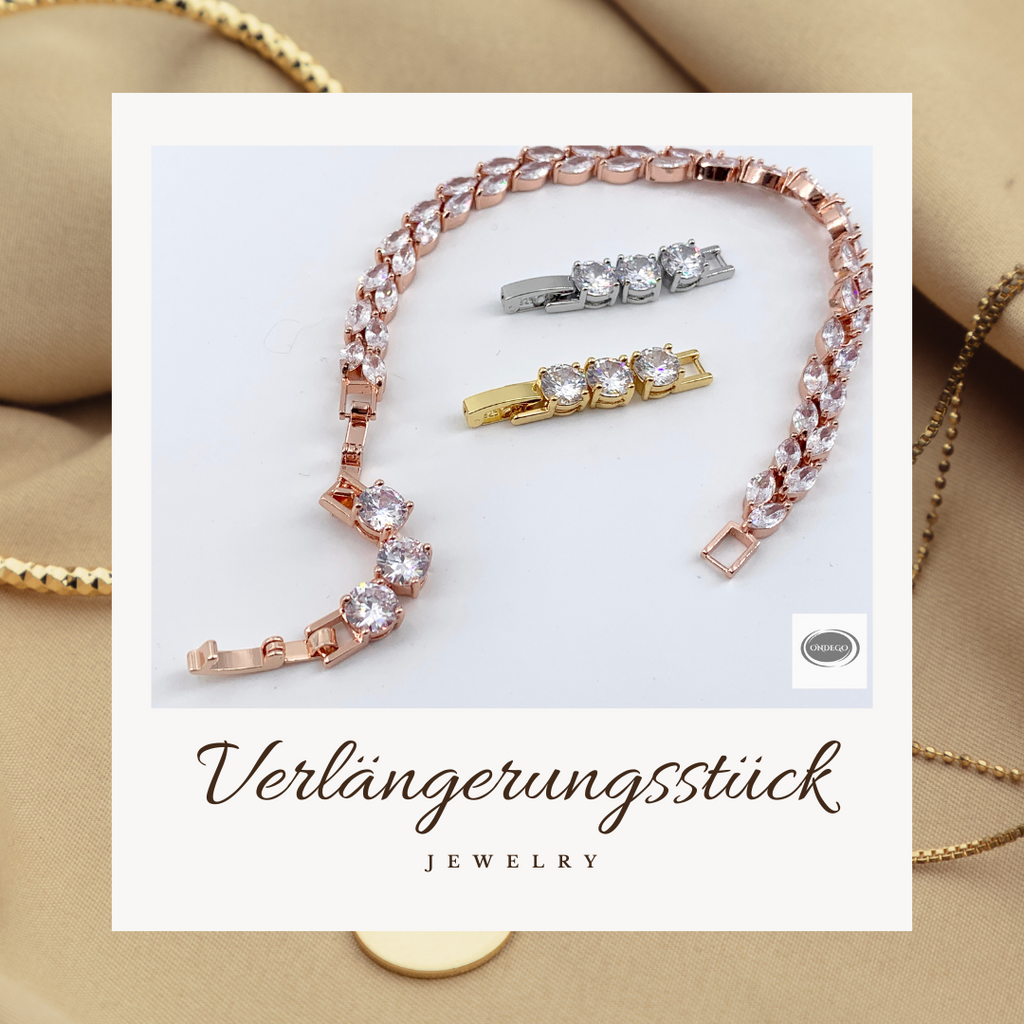 Zirkonia Verlängerung – Klappverschluss Zwischenstück für Kette & Armband, 3,2 cm, Silber/Gold/Roségold | ONDEGO®