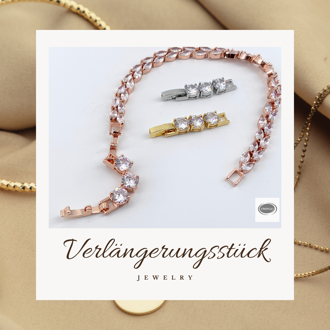 Zirkonia Verlängerung – Klappverschluss Zwischenstück für Kette & Armband, 3,2 cm, Silber/Gold/Roségold | ONDEGO®