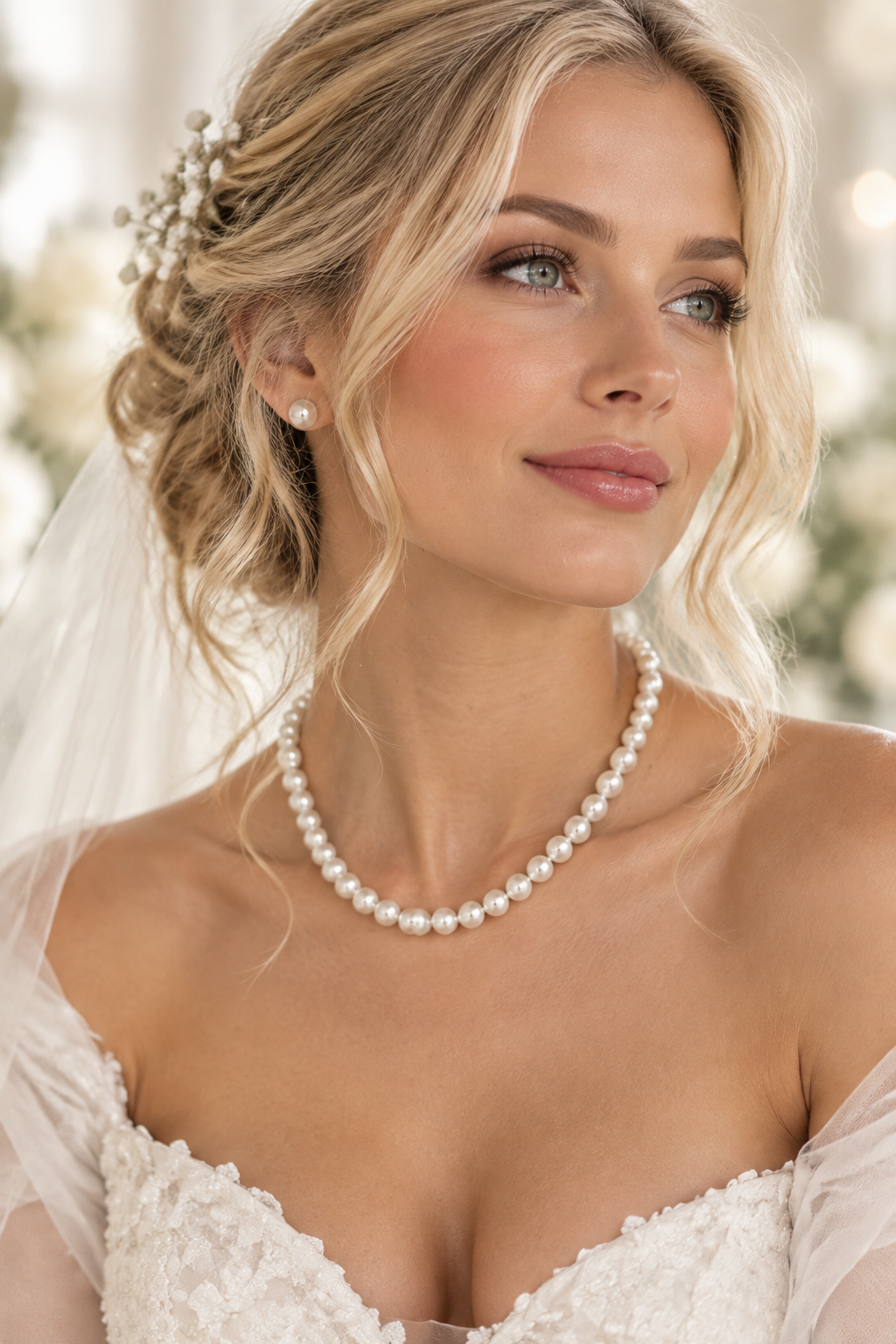 Brautschmuck Set Perlen Weiß – 2-teilig Kette & Ohrringe  | ONDEGO®
