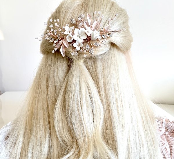 Rosegold Haarschmuck Haarkamm Blüten Blumen ONDEGO Hochzeit Brautschmuck