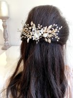 Gold 3D Haarschmuck Haarkamm Blüten Blumen ONDEGO Hochzeit Brautschmuck