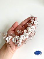 XXL 3D Rosegold Haarschmuck Haarkamm Blüten Blumen ONDEGO Hochzeit Brautschmuck