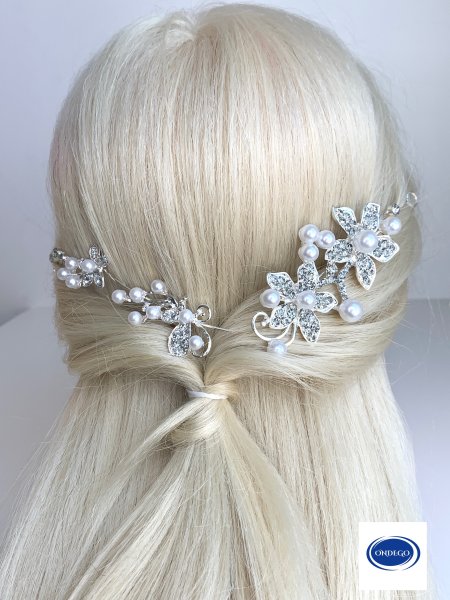 Silber Haardraht Blüten Perlen Haarschmuck Brautschmuck Hochzeit
