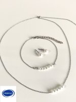 Silber Rückenkette Rückenanhänger Rückenschmuck Brautschmuck Set Schmuckset Perlen