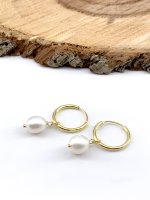 Gold Süßwasserperle Perle Huggie Creolen Ohrringe 925 Silber mit 18K Goldüberzug Brautschmuck