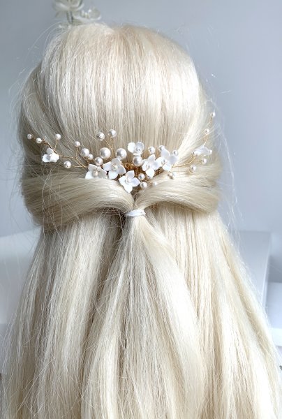 Gold Haarschmuck Haarkamm Blüten Blumen ONDEGO Hochzeit Brautschmuck Perlen