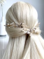 Blüten Gold Haardraht Blätter Haarkamm Haarschmuck Brautschmuck Hochzeit Schmuck