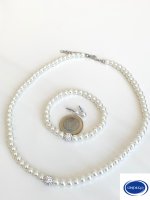 DEZENT 6mm Brautschmuck Collier Schmuckset Hochzeit Perlen Kette Armband Set Ivory Strass
