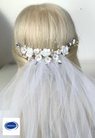3D Blüten Silber Haarschmuck Haarkamm Blumen Hochzeit Brautschmuck
