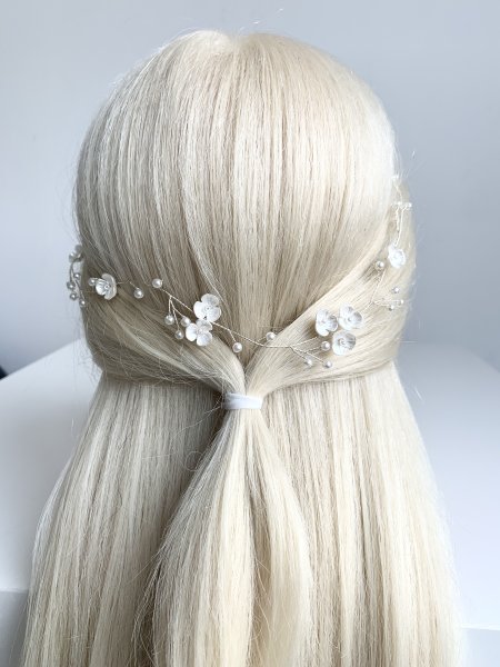 SILBER Haardraht Haarschmuck Haarkamm Blüten Blumen Hochzeit Brautschmuck
