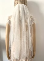 Perlen ivory 1 lagig Brautschleier Schleier schlicht dezent elegant Kamm Brautkleid