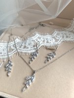 Zarte Silber Rückenkette Rückenanhänger Rückenschmuck Brautschmuck Set Schmuckset Hochzeit Schmuck Blatt Blätter
